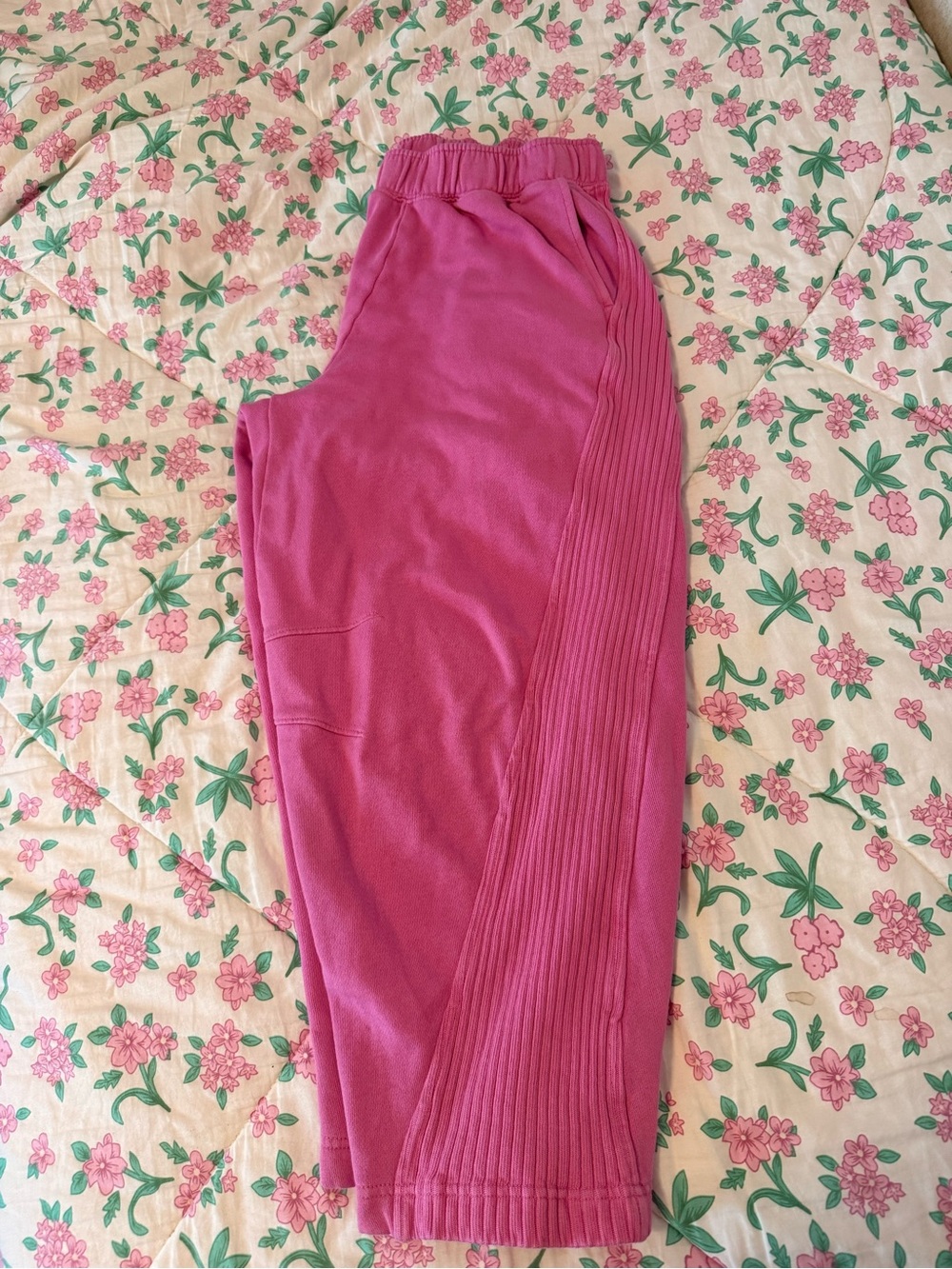aerie Pink Ribbed-Panel Joggers